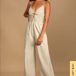 Lulus- More Adventurous Beige Keyhole Sleeveless Wide-leg jumpsuit, jumper